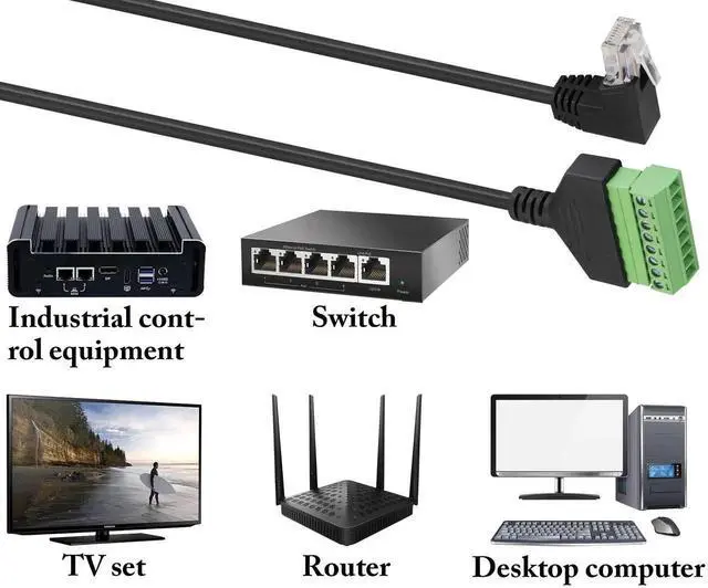 Alt view image 2 of 7 - 2 Pack 30cm Up Bend 90 Degree RJ45 Male to 8 Pin Screw Terminal Cable, Cat5 Cat6 Cat7 Solderless Ethernet Terminal Block Adapter Cord for CCTV DVR Network Wiring