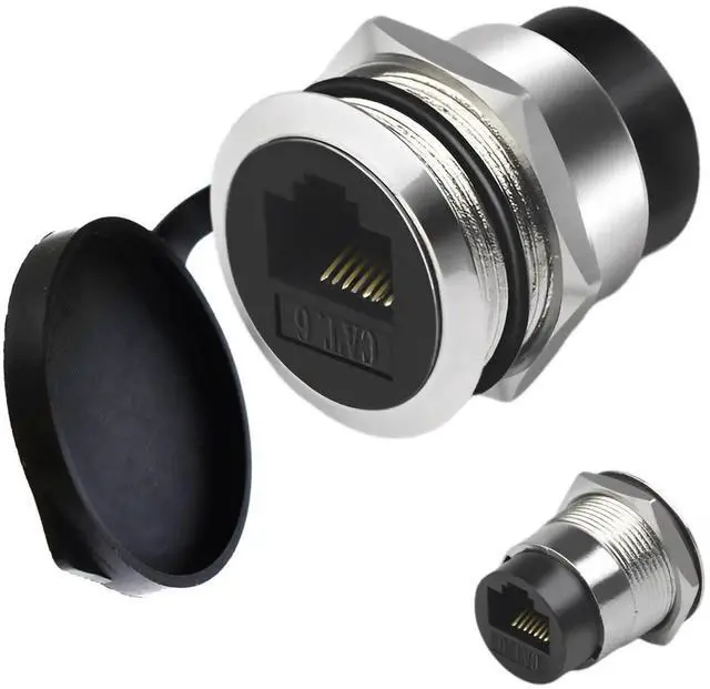Main image of 1 Pack Silver CAT6 RJ45 Female to Female Panel Mount Coupler, 10Gbps Ethernet Pass Through Bulkhead Connector with Waterproof Dustproof Cover for XLR D Panel Installation
