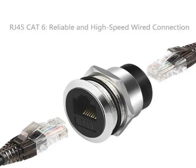 Alt view image 3 of 6 - 1 Pack Silver CAT6 RJ45 Female to Female Panel Mount Coupler, 10Gbps Ethernet Pass Through Bulkhead Connector with Waterproof Dustproof Cover for XLR D Panel Installation