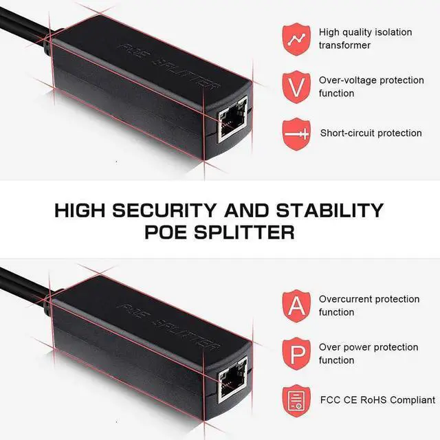 Alt view image 5 of 7 - 48V to 12V Gigabit PoE Splitter Adapter, IEEE 802.3af/at Compliant 10/100/1000Mbps PoE Injector Splitter with 5.5x2.1mm DC Jack for CCTV Camera VoIP Phone
