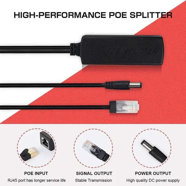 Alt view image 7 of 7 - 48V to 12V Gigabit PoE Splitter Adapter, IEEE 802.3af/at Compliant 10/100/1000Mbps PoE Injector Splitter with 5.5x2.1mm DC Jack for CCTV Camera VoIP Phone