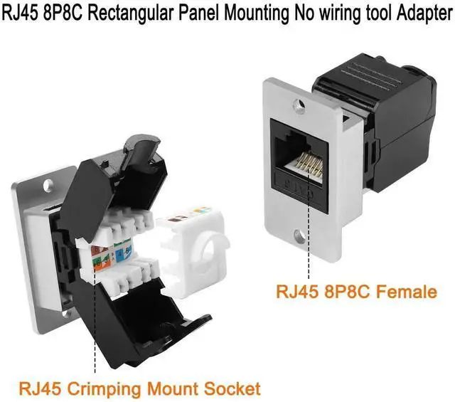 Alt view image 5 of 7 - CAT6 No-Tool RJ45 Panel Mount Socket, 8P8C Female Ethernet Crimp Connector Support T568A/B Wiring Standard for Desktop Wall Equipment Panel Installation