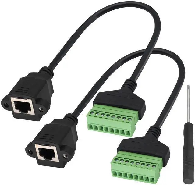 Main image of 2 Pack 30cm RJ45 Female to 8 Pin Screw Terminal Cable, Solderless 8P8C Ethernet Inline Connector Cord for AV CCTV DVR Network Wiring