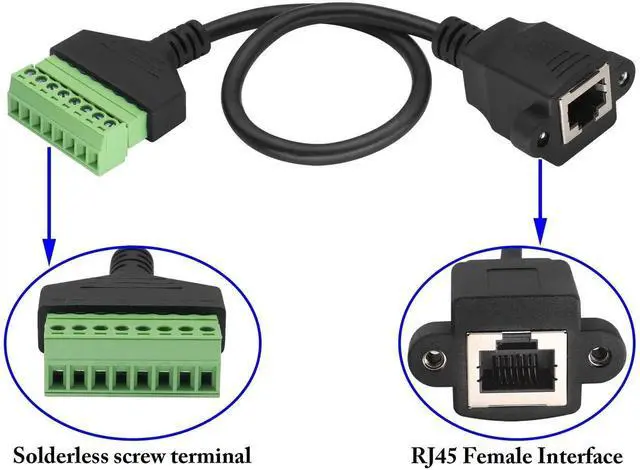 Alt view image 2 of 7 - 2 Pack 30cm RJ45 Female to 8 Pin Screw Terminal Cable, Solderless 8P8C Ethernet Inline Connector Cord for AV CCTV DVR Network Wiring