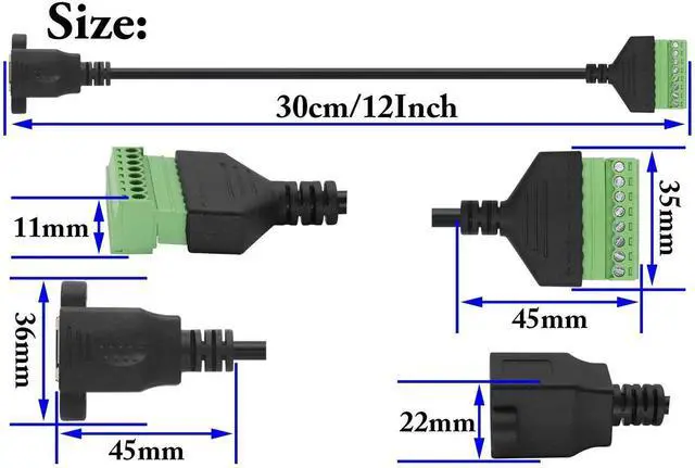 Alt view image 5 of 7 - 2 Pack 30cm RJ45 Female to 8 Pin Screw Terminal Cable, Solderless 8P8C Ethernet Inline Connector Cord for AV CCTV DVR Network Wiring