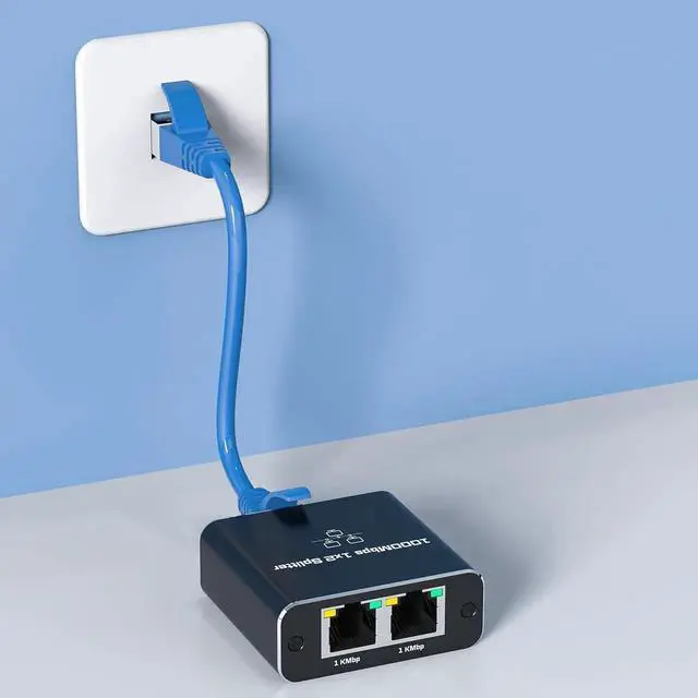 Alt view image 7 of 7 - 1 to 2 Port Gigabit Ethernet Splitter, 1000Mbps High Speed LAN Network Splitter Adapter 1 In 2 Out Support Cat7 Cat8 for Two Devices Simultaneous Networking