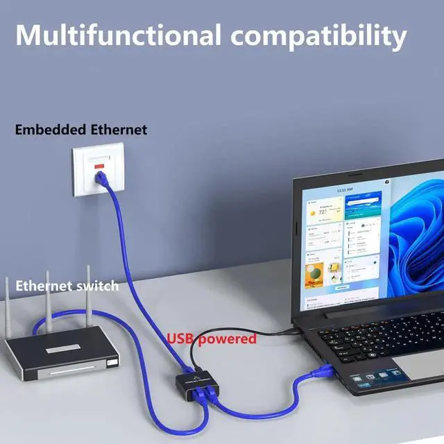 Alt view image 2 of 7 - 1 to 2 Port Gigabit Ethernet Splitter, 1000Mbps High Speed LAN Network Splitter Adapter 1 In 2 Out Support Cat7 Cat8 for Two Devices Simultaneous Networking