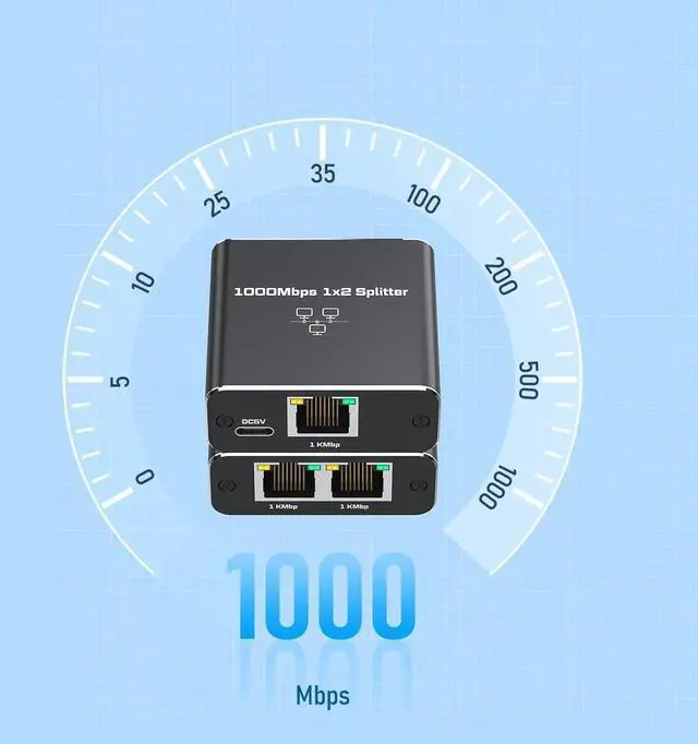 Alt view image 5 of 7 - 1 to 2 Port Gigabit Ethernet Splitter, 1000Mbps High Speed LAN Network Splitter Adapter 1 In 2 Out Support Cat7 Cat8 for Two Devices Simultaneous Networking