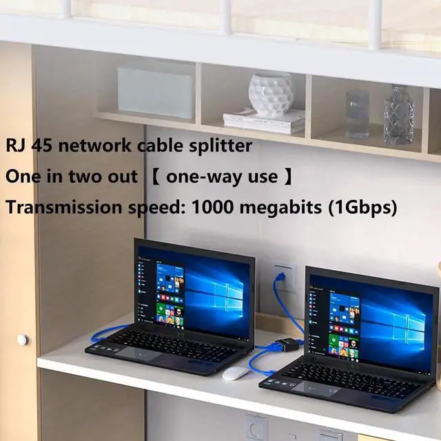 Alt view image 6 of 7 - 1 to 2 Port Gigabit Ethernet Splitter, 1000Mbps High Speed LAN Network Splitter Adapter 1 In 2 Out Support Cat7 Cat8 for Two Devices Simultaneous Networking