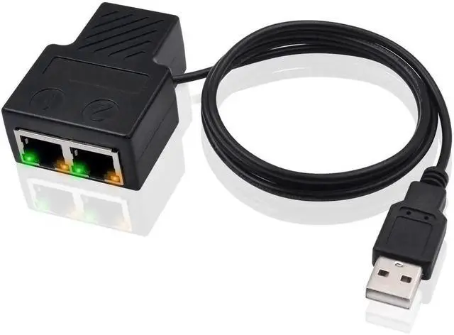Main image of RJ45 Ethernet Splitter Adapter, 1 In 2 Out Network Extension Connector Compatible Cat5 Cat5e Cat6 Cat7 for Router TV Box PC Laptop Dual Devices Simultaneous Networking