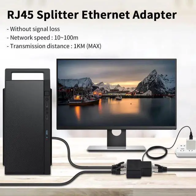 Alt view image 3 of 7 - RJ45 Ethernet Splitter Adapter, 1 In 2 Out Network Extension Connector Compatible Cat5 Cat5e Cat6 Cat7 for Router TV Box PC Laptop Dual Devices Simultaneous Networking
