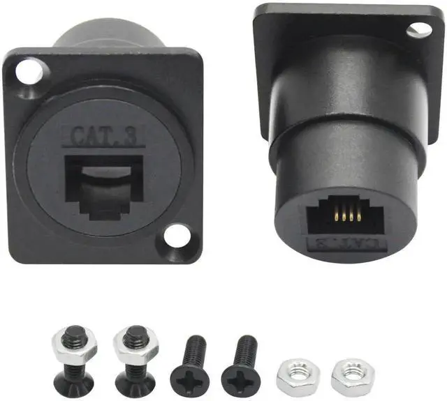 Main image of 2Pcs D-Type RJ11 Panel Mount Socket, 6P4C Cat3 Female to Female Through Telephone Coupler with Mounting Screws Landline Extension Adapter