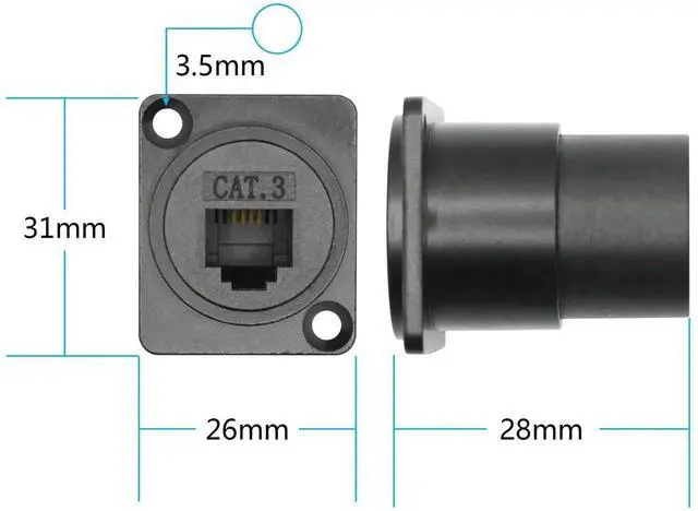 Alt view image 5 of 7 - 2Pcs D-Type RJ11 Panel Mount Socket, 6P4C Cat3 Female to Female Through Telephone Coupler with Mounting Screws Landline Extension Adapter