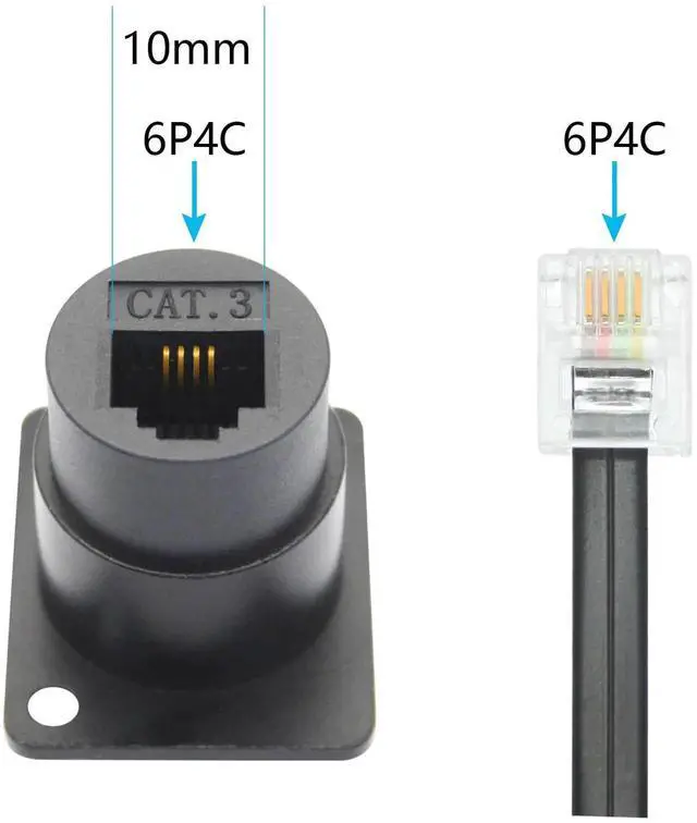Alt view image 2 of 7 - 2Pcs D-Type RJ11 Panel Mount Socket, 6P4C Cat3 Female to Female Through Telephone Coupler with Mounting Screws Landline Extension Adapter