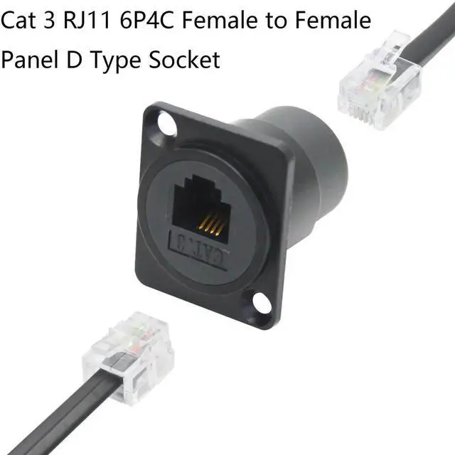 Alt view image 7 of 7 - 2Pcs D-Type RJ11 Panel Mount Socket, 6P4C Cat3 Female to Female Through Telephone Coupler with Mounting Screws Landline Extension Adapter