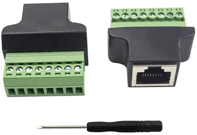 Main image of 2 Pack RJ45 8P8C Female to 8 Pin Screw Terminal Breakout Adapter, Solderless Ethernet Terminal Connector for Cat5 Cat5e Cat6 Cat7 CCTV DVR Network Extension