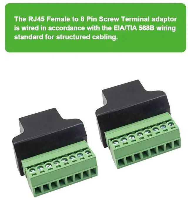 Alt view image 4 of 5 - 2 Pack RJ45 8P8C Female to 8 Pin Screw Terminal Breakout Adapter, Solderless Ethernet Terminal Connector for Cat5 Cat5e Cat6 Cat7 CCTV DVR Network Extension