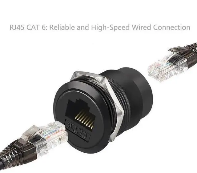 Alt view image 5 of 6 - 5-Pack Black CAT6 RJ45 Female to Female Panel Mount Coupler, 10Gbps Ethernet Pass Through Bulkhead Connector with Waterproof Dust Cover for XLR D Panel Installation