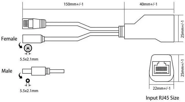 Alt view image 5 of 6 - 4 Pairs Passive PoE Injector and Splitter Kit, 10/100Mbps RJ45 Power Over Ethernet Adapter Set