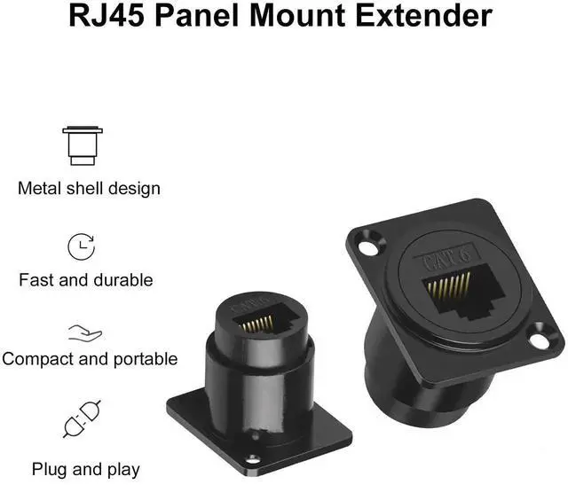 Alt view image 5 of 7 - 2-Pack Cat6 RJ45 Panel Mount Pass Through Coupler, Female to Female Ethernet Bulkhead Socket for Cat5 Cat5e Cat6 Network Cable Extension