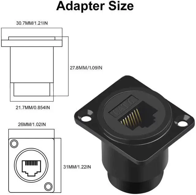 Alt view image 4 of 7 - 2-Pack Cat6 RJ45 Panel Mount Pass Through Coupler, Female to Female Ethernet Bulkhead Socket for Cat5 Cat5e Cat6 Network Cable Extension