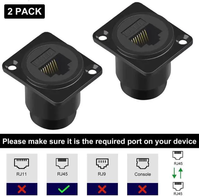Alt view image 3 of 7 - 2-Pack Cat6 RJ45 Panel Mount Pass Through Coupler, Female to Female Ethernet Bulkhead Socket for Cat5 Cat5e Cat6 Network Cable Extension