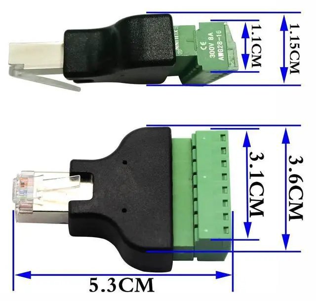 Alt view image 6 of 7 - 2 Pack RJ45 Male to 8P8C Screw Terminal Ethernet Cable, 300V 8A UTP Inline Network Connector Cord for Cat5 Cat5e Cat6 Cat7 CCTV DVR AV Network Wiring