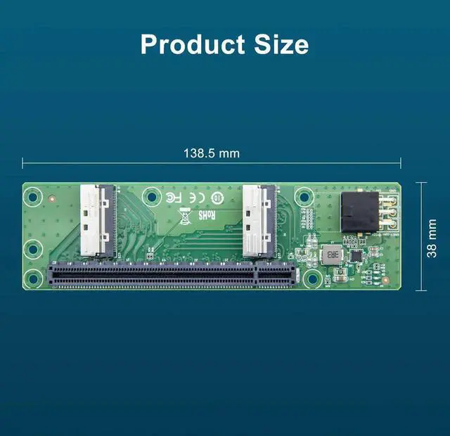 Alt view image 3 of 7 - 2 Ports MCIO 74Pin 8i to PCIe X16 Female Adapter Card, PCIe 5.0 Gen5 High Speed Server Expansion Converter