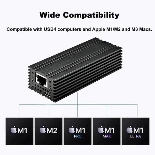 Alt view image 5 of 5 - USB4 Type-C to 10G Ethernet Adapter, Multi-Speed RJ45 Network Dongle Support 10G/5G/2.5G/1G/100Mbps Base-T High Speed Network Converter