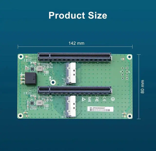 Alt view image 5 of 7 - 2X MCIO 74Pin 8I to PCIe X16 Female Adapter Card, Gen5 PCIe 5.0 Bifurcation Converter Card, Each Slot Runs At X8 Bandwidth for Server Storage Expansion