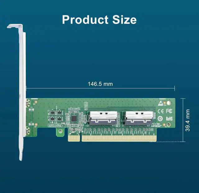 Alt view image 7 of 7 - 2xMCIO 74Pin 8I to PCIe X16 Adapter Card, Gen5 PCIe 5.0 High Speed Bifurcation Expansion Card for Server Storage