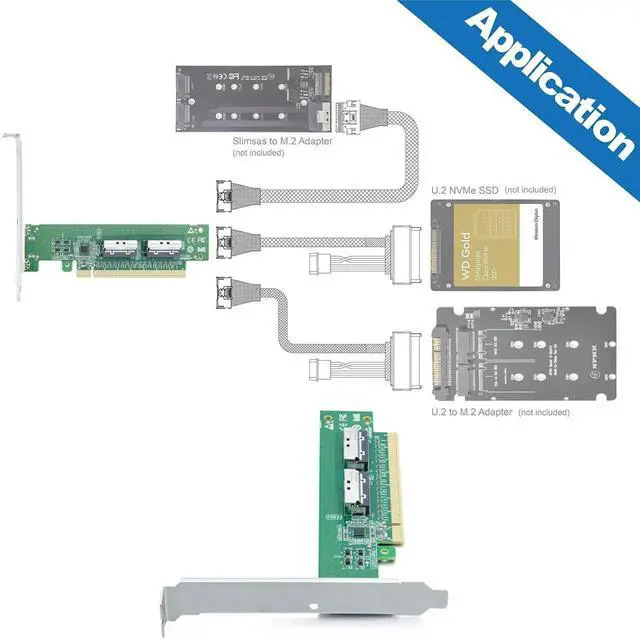 Alt view image 3 of 7 - 2xMCIO 74Pin 8I to PCIe X16 Adapter Card, Gen5 PCIe 5.0 High Speed Bifurcation Expansion Card for Server Storage