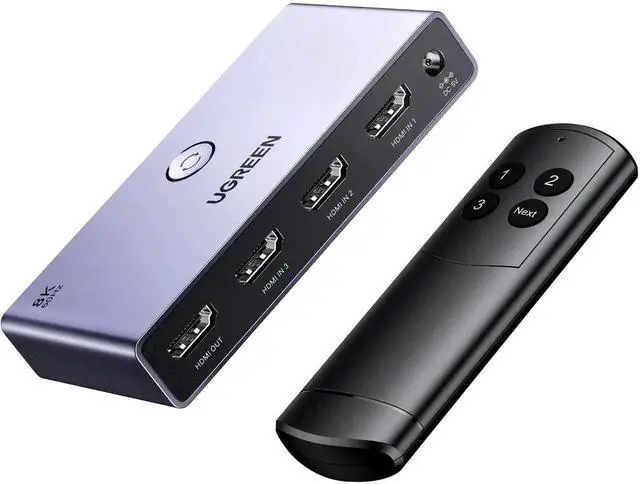 Main image of UGREEN Aluminum HDMI 2.1 Switch 3 in 1 Out, 8K@60Hz Ultra HD HDMI Switcher Splitter with Remote Control, Supports 3D CEC HDR HDCP2.3, Compatible with PS4/3 Xbox Nintendo Switch Roku TV Fire Stick