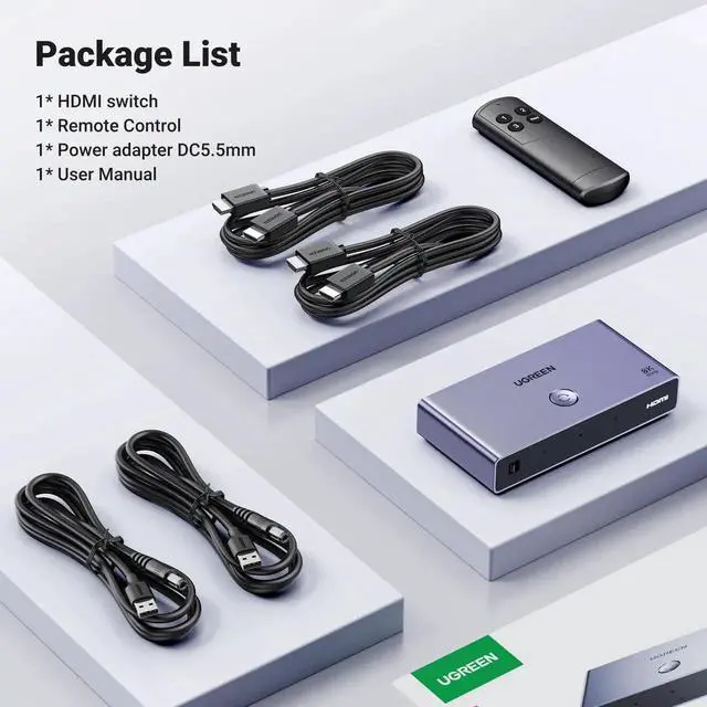 Alt view image 6 of 7 - UGREEN Aluminum HDMI 2.1 Switch 3 in 1 Out, 8K@60Hz Ultra HD HDMI Switcher Splitter with Remote Control, Supports 3D CEC HDR HDCP2.3, Compatible with PS4/3 Xbox Nintendo Switch Roku TV Fire Stick