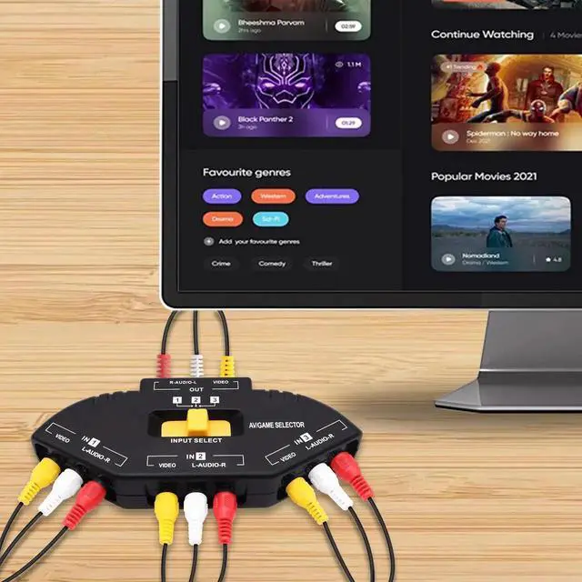 Alt view image 7 of 7 - 3Way RCA AV Audio Video Switcher Splitter, 3 in 1 Out Composite AV RCA Game Selector Box Converter with AV Cable, Compatible with Xbox, DVD, PS3, HDTV