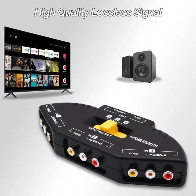 Alt view image 5 of 7 - 3Way RCA AV Audio Video Switcher Splitter, 3 in 1 Out Composite AV RCA Game Selector Box Converter with AV Cable, Compatible with Xbox, DVD, PS3, HDTV