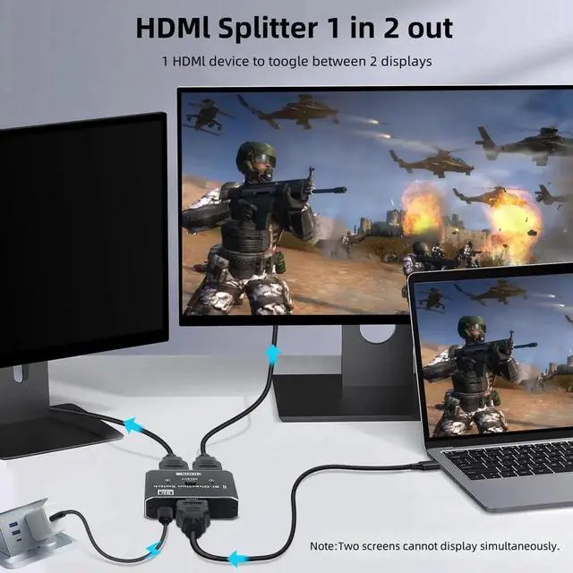 Alt view image 5 of 7 - 8K HDMI 2.1 BiDirectional Switch Splitter 2 in 1 Out, Aluminum HDMI Switcher Supports 8K@60Hz 4K@120Hz 48Gbps HDR10+ Dolby VRR 3D, Compatible with TV PS5 PS4 Xbox Laptop PC Projector