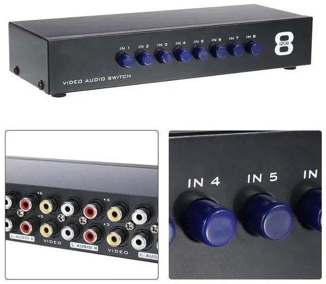 Alt view image 7 of 7 - 8Port RCA AV Switch Box, 8 in 1 Out Composite Audio Video Selector Splitter Hub for TV