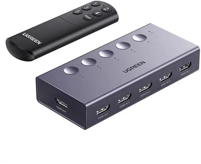 Main image of UGREEN 5Port HDMI Switch 5 in 1 Out 4K@60Hz, Grey HDMI Switcher Splitter with Remote Control, Supports 3D CEC HDR HDCP2.2, Compatible with PS5 PS4 PS3 Xbox Nintendo Switch Roku TV Fire Stick