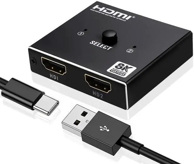 Main image of 8K@60Hz BiDirectional HDMI 2.1 Switch Splitter, Aluminum 2 in 1 Out HDMI Hub with USBC Power Cable, Supports HDCP2.2, Compatible with Xbox PS5 PS4 BluRay Player Fire Stick