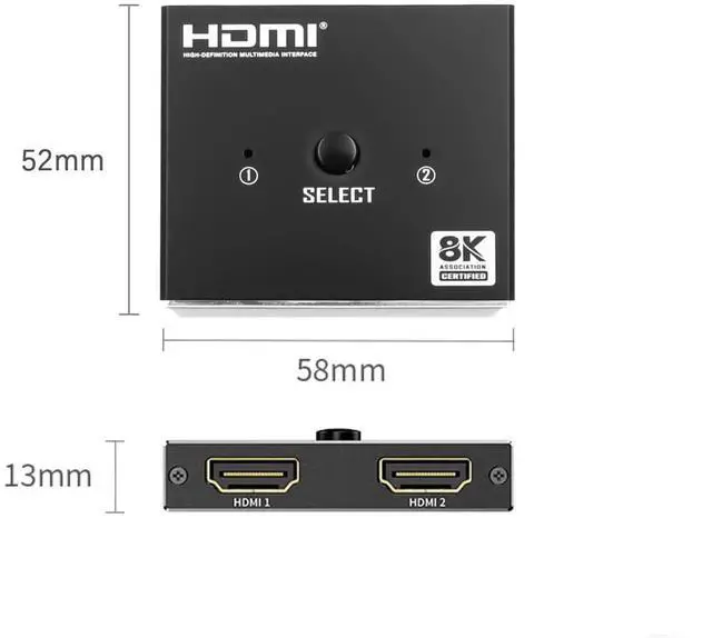 Alt view image 4 of 7 - 8K@60Hz BiDirectional HDMI 2.1 Switch Splitter, Aluminum 2 in 1 Out HDMI Hub with USBC Power Cable, Supports HDCP2.2, Compatible with Xbox PS5 PS4 BluRay Player Fire Stick