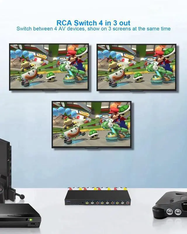 Alt view image 6 of 7 - 4 in 3 Out RCA Switch Box with Remote Control, 4Way AV Splitter Composite Video L/R Audio Selector Box for Audio Video Distribution, Compatible with DVD STB Game Consoles