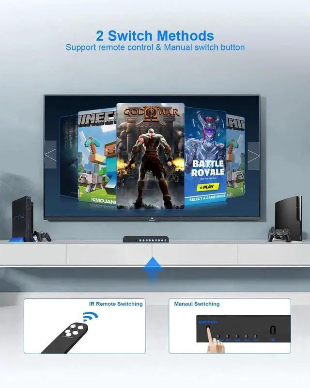 Alt view image 7 of 7 - 4 in 3 Out RCA Switch Box with Remote Control, 4Way AV Splitter Composite Video L/R Audio Selector Box for Audio Video Distribution, Compatible with DVD STB Game Consoles