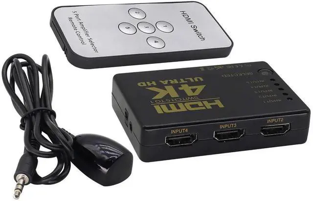 Main image of HDMI 1.4 5Port Switcher with IR Remote Control & Power Supply, 5 in 1 Out 4K 1080P HD Video HDMI Switch, Compatible with HDTV SetTop Boxes DVD Players (1 Pack)