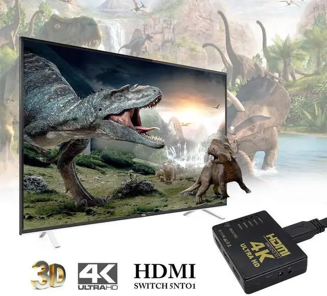 Alt view image 3 of 7 - HDMI 1.4 5Port Switcher with IR Remote Control & Power Supply, 5 in 1 Out 4K 1080P HD Video HDMI Switch, Compatible with HDTV SetTop Boxes DVD Players (1 Pack)