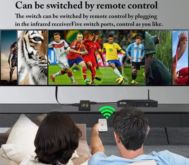 Alt view image 4 of 7 - HDMI 1.4 5Port Switcher with IR Remote Control & Power Supply, 5 in 1 Out 4K 1080P HD Video HDMI Switch, Compatible with HDTV SetTop Boxes DVD Players (1 Pack)