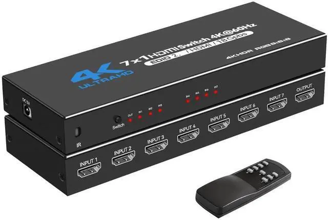 Main image of 7Port HDMI Switch 7 in 1 Out 4K@60Hz, HDMI 2.0 Switcher Selector Box with IR Remote Control, Supports Dolby Vision Atmos HDR10, Compatible with TV Box Switch PS5 PS4 Roku Fire Stick