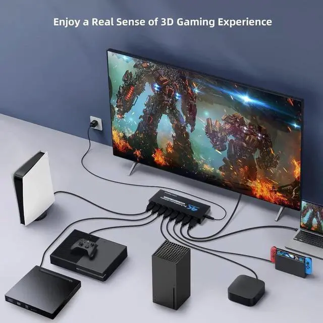 Alt view image 5 of 7 - 7Port HDMI Switch 7 in 1 Out 4K@60Hz, HDMI 2.0 Switcher Selector Box with IR Remote Control, Supports Dolby Vision Atmos HDR10, Compatible with TV Box Switch PS5 PS4 Roku Fire Stick