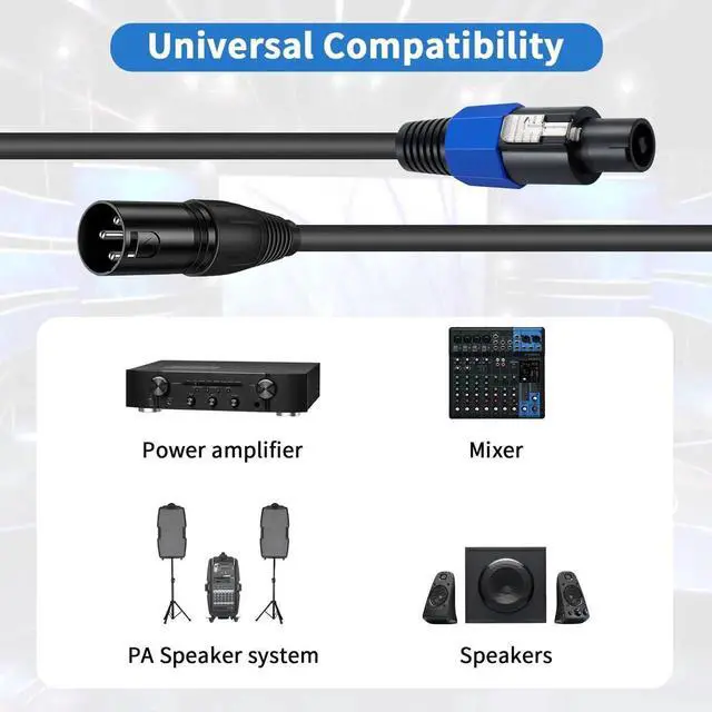Alt view image 7 of 7 - 6ft Speakon Male to 3Pole XLR Male Audio Cable, 18AWG HeavyDuty Cord with TwistLock Connector for Studio Recording Microphone & Stage Lighting
