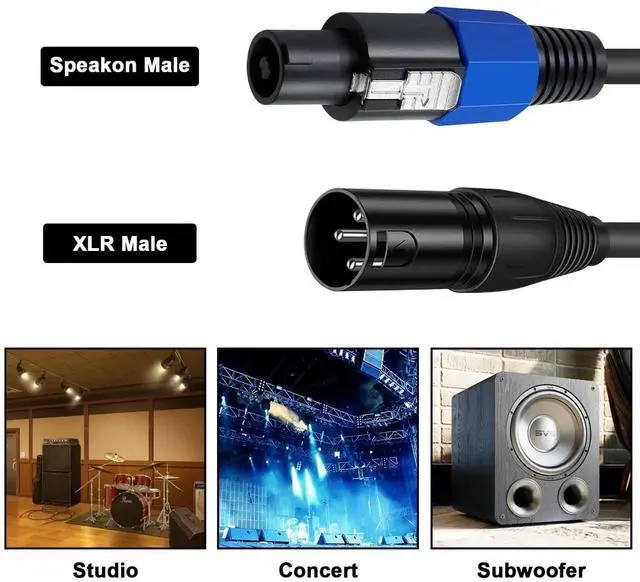 Alt view image 3 of 7 - 6ft Speakon Male to 3Pole XLR Male Audio Cable, 18AWG HeavyDuty Cord with TwistLock Connector for Studio Recording Microphone & Stage Lighting